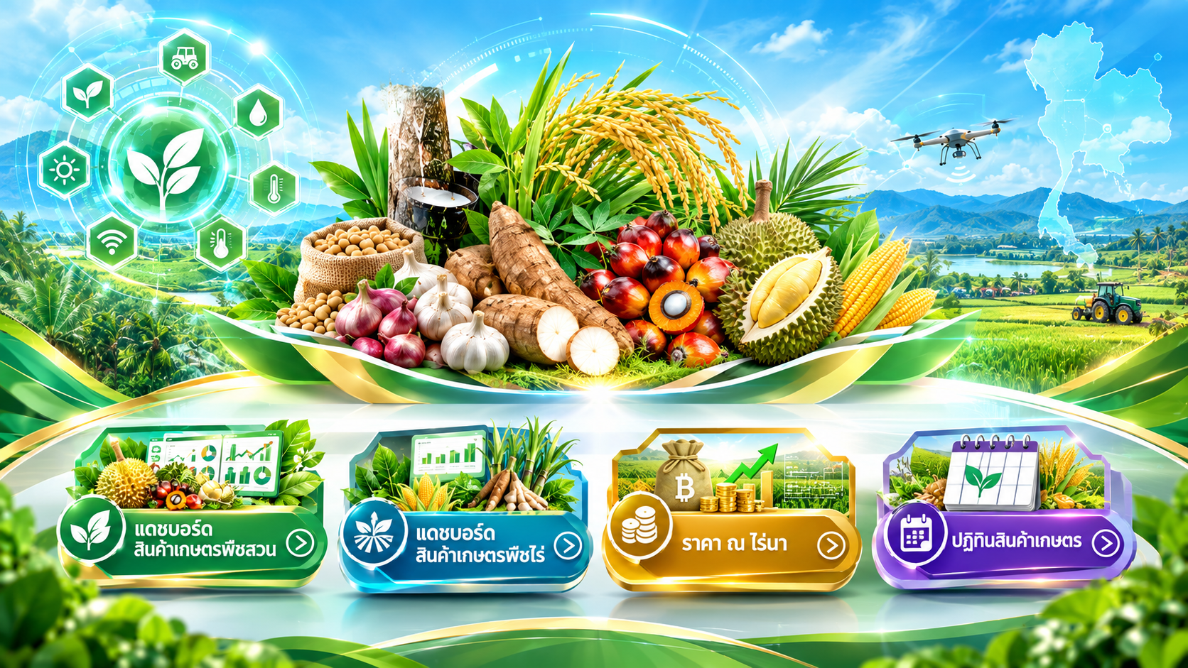 แดชบอร์ดสินค้าเกษตร พืชสวน พืชไร่ ราคา ณ ไร่นา และปฏิทินสินค้าเกษตร